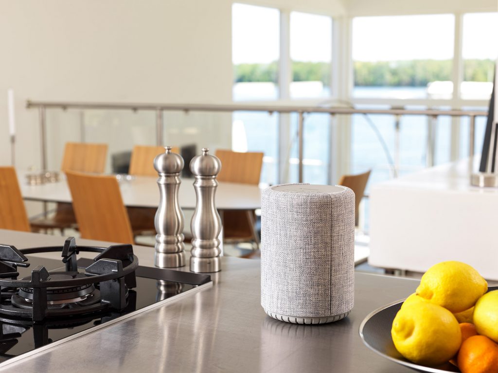 wireless multiroom speaker A10 lightgray Lifestyle works with alexa AudioPro 01